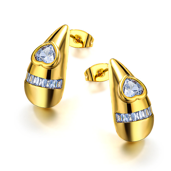 Brass droplet shaped inlaid circular zircon heart-shaped zircon earrings