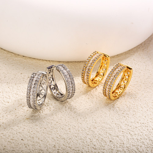Brass wire diameter 15mm hollow pattern inlaid zircon ear buckle