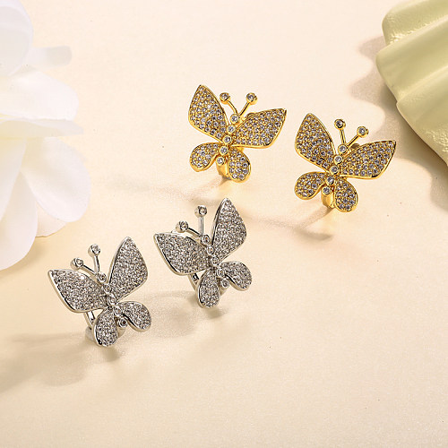 Brass butterfly inlaid zircon earrings