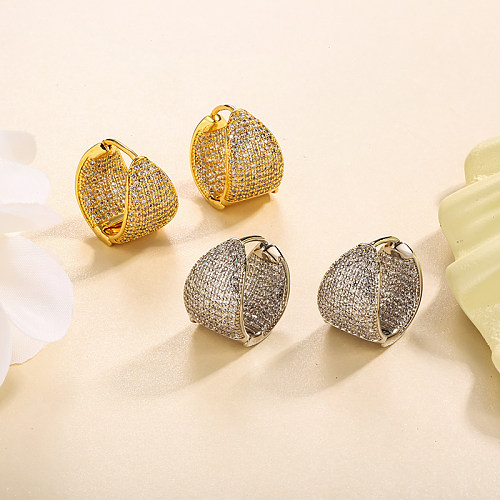 Brass double-sided inlaid zircon ear buckle