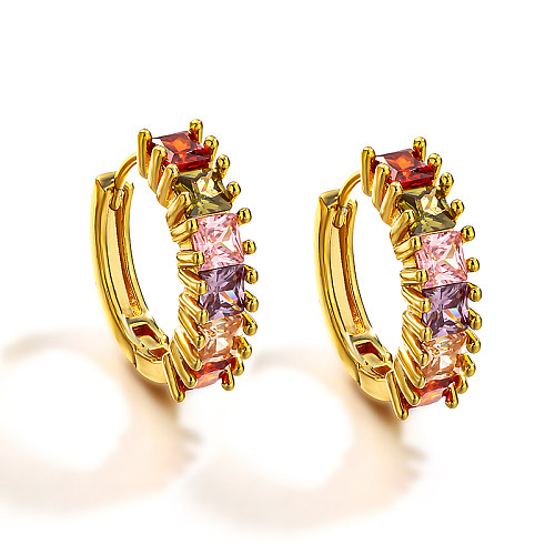 Brass wire diameter 5mm inlaid with colored zircon ear buckle