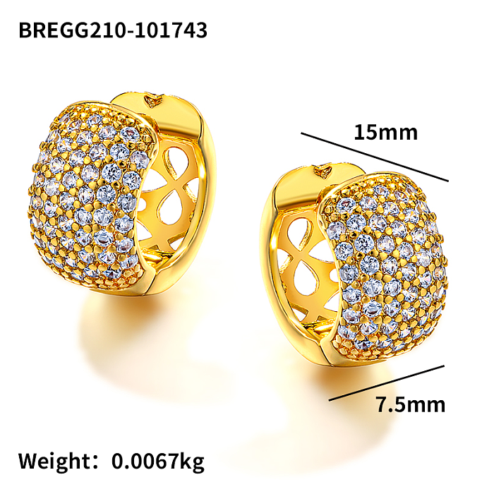 Brass wire diameter 7.5mm hollow pattern inlaid zircon ear buckle