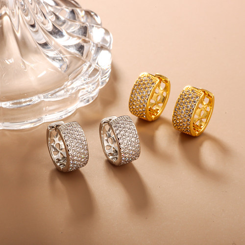 Brass wire diameter 7.5mm hollow pattern inlaid zircon ear buckle