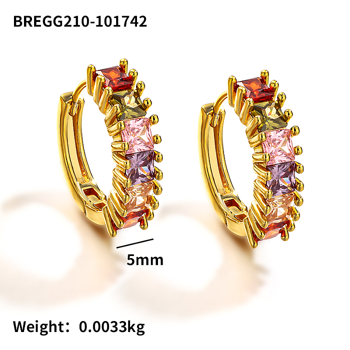 Brass wire diameter 5mm inlaid with colored zircon ear buckle