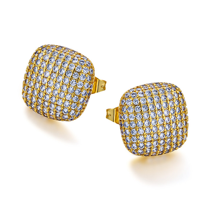 Brass square inlaid zircon earrings