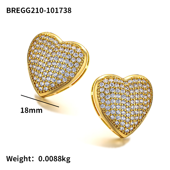 Brass heart inlaid zircon earrings