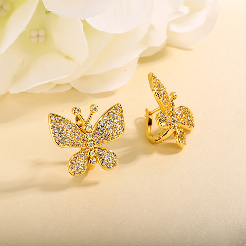 Brass butterfly inlaid zircon earrings