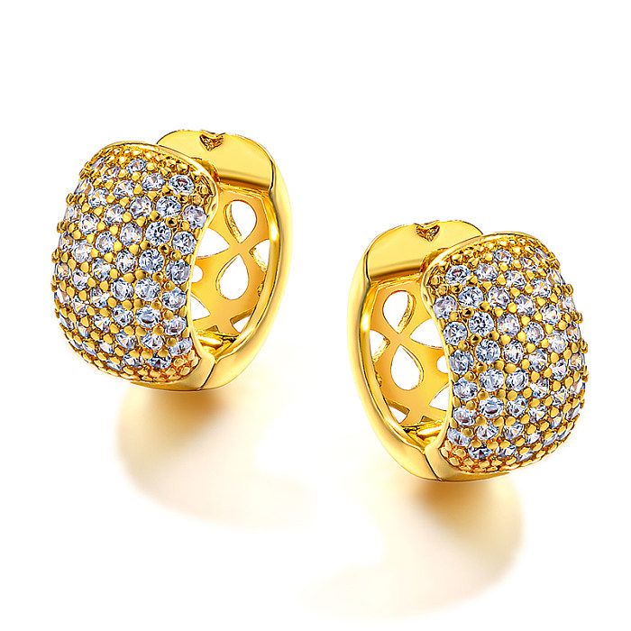 Brass wire diameter 7.5mm hollow pattern inlaid zircon ear buckle