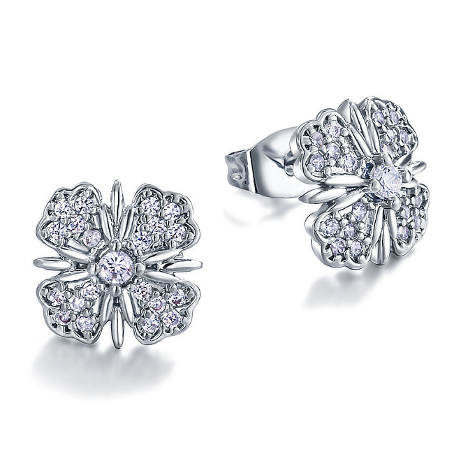 10mm brass hollow inlaid zircon earrings