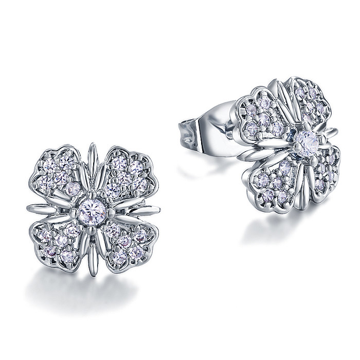 10mm brass hollow inlaid zircon earrings