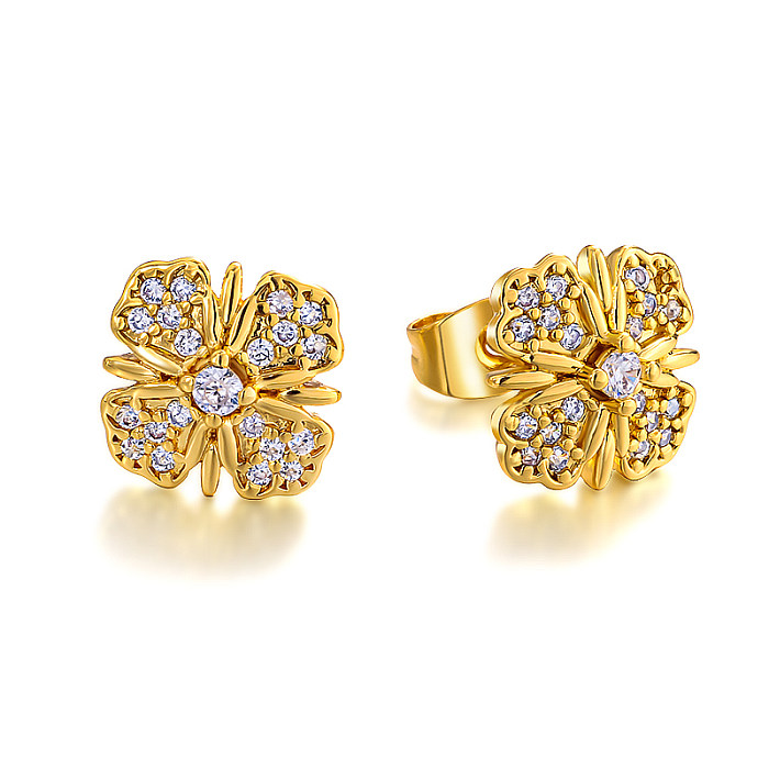 10mm brass hollow inlaid zircon earrings
