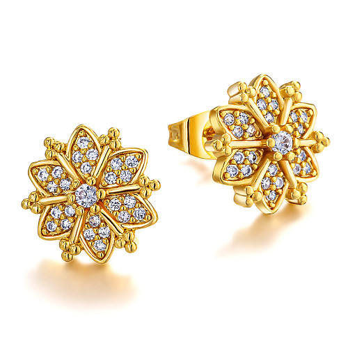 12mm brass snowflake shaped inlaid zircon earrings