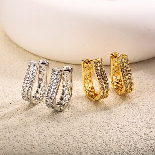 Brass wire diameter 6mm double row hollow pattern inlaid with zircon ear buckle