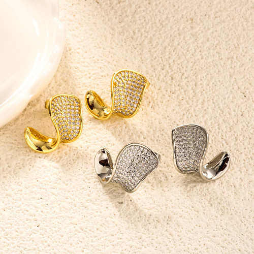 Brass twisted curve inlaid zircon earrings