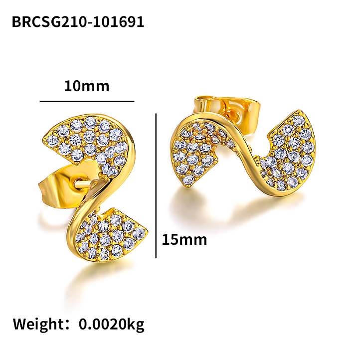 Brass twisted curve inlaid zircon earrings