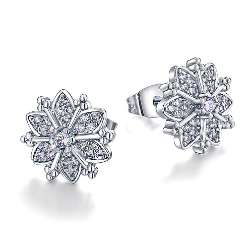 Pendientes de latón con incrustaciones de circonitas en forma de copo de nieve de 12 mm