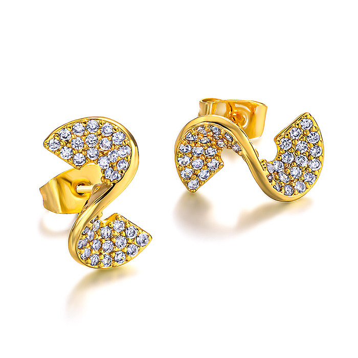 Brass twisted curve inlaid zircon earrings