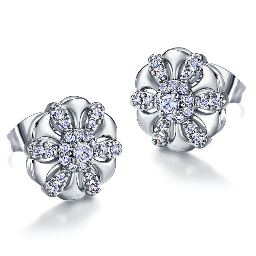 12mm brass inlaid zircon earrings