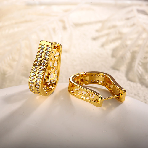 Brass wire diameter 6mm double row hollow pattern inlaid with zircon ear buckle
