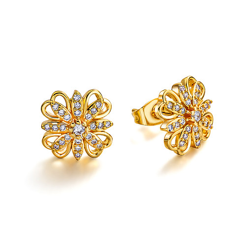 12mm brass hollow pattern inlaid with zircon earrings