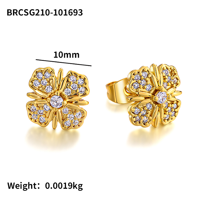 10mm brass hollow inlaid zircon earrings