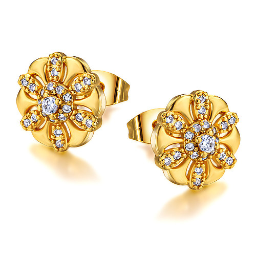 12mm brass inlaid zircon earrings