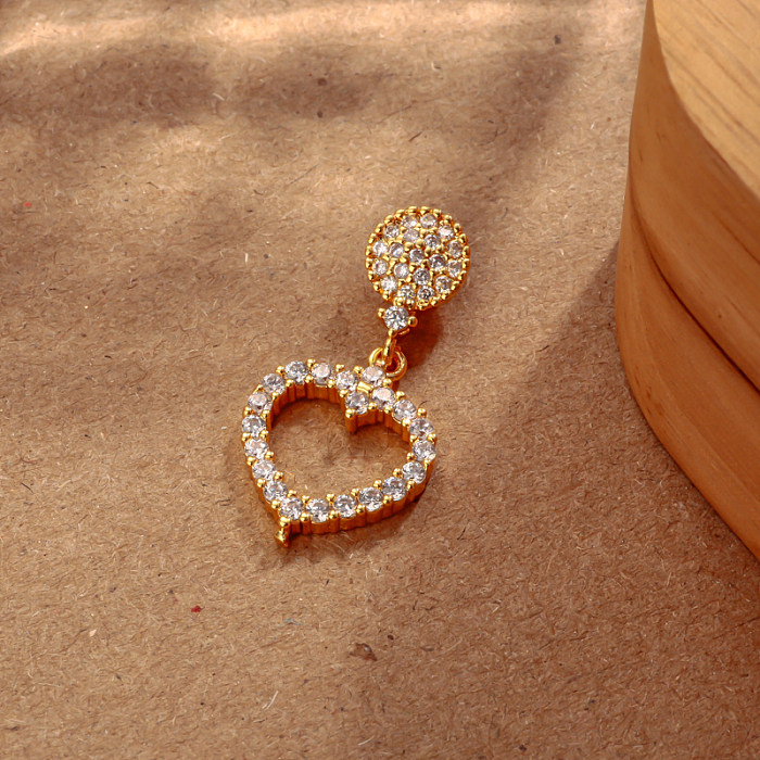 Pendentif coeur creux circulaire en laiton incrusté de zircon simple et polyvalent