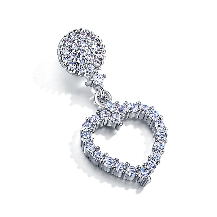 Pendentif coeur creux circulaire en laiton incrusté de zircon simple et polyvalent