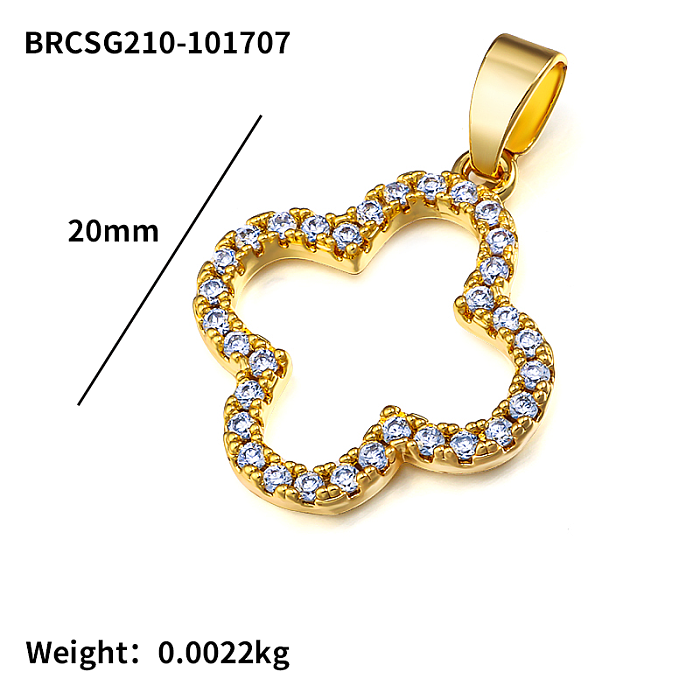 Brass clover hollow inlaid zircon simple and versatile pendant