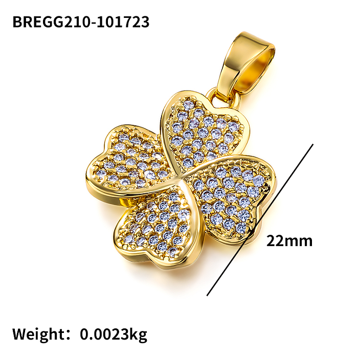 Brass clover inlaid zircon simple and versatile pendant