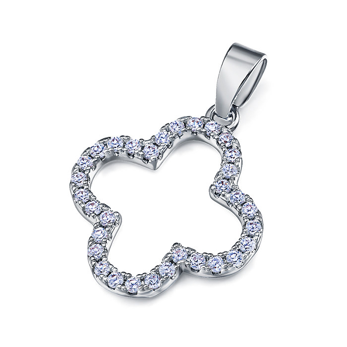 Brass clover hollow inlaid zircon simple and versatile pendant