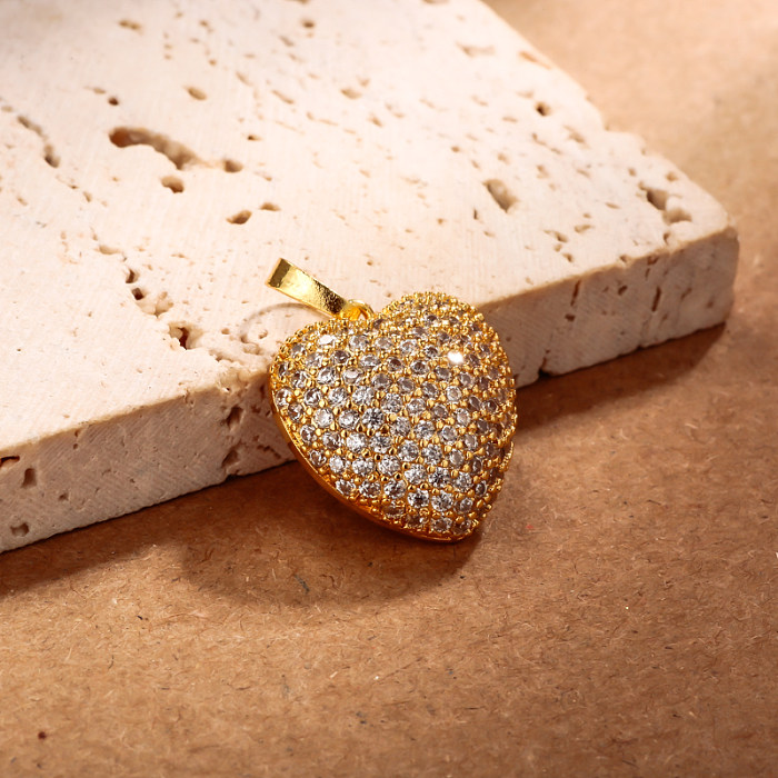 Brass heart inlaid zircon simple and versatile pendant