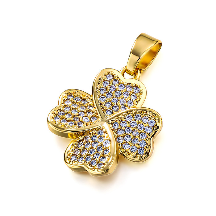 Brass clover inlaid zircon simple and versatile pendant