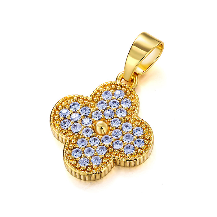 Brass clover inlaid zircon simple and versatile pendant