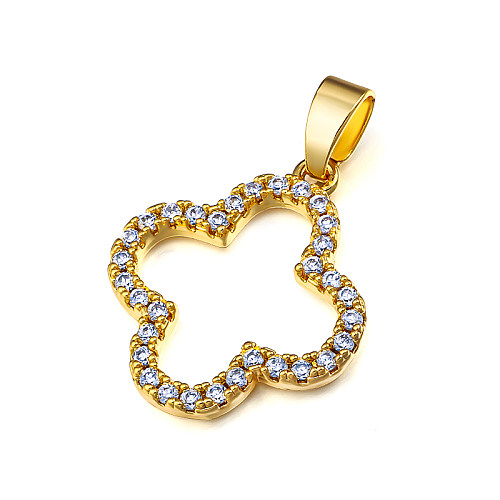 Brass clover hollow inlaid zircon simple and versatile pendant