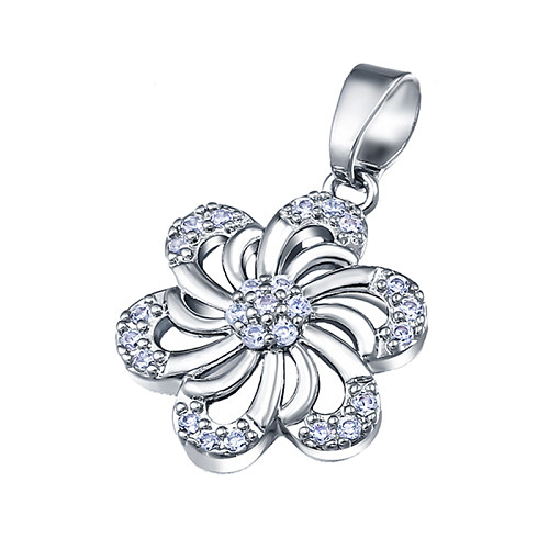 Patrón hueco en forma de flor de latón con incrustaciones de circonita colgante simple y versátil