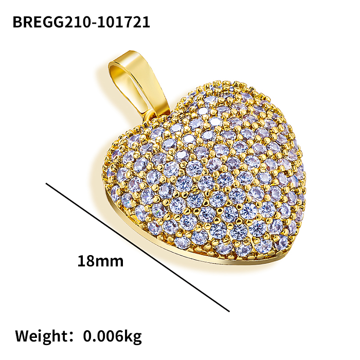 Brass heart inlaid zircon simple and versatile pendant