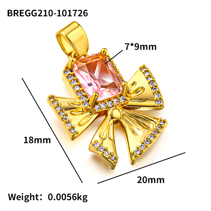 Brass bow inlaid with zircon pink zircon simple and versatile pendant