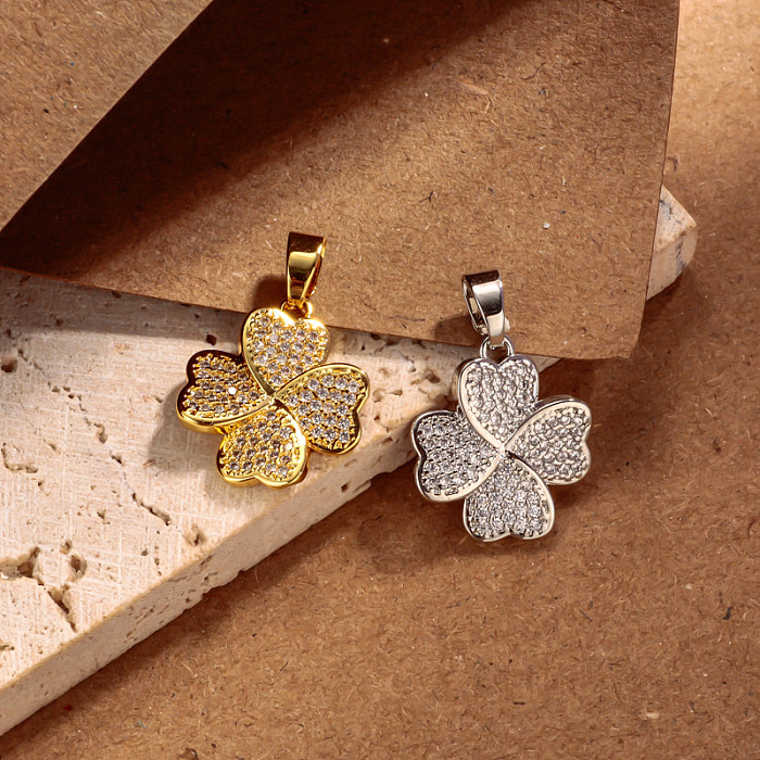 Brass clover inlaid zircon simple and versatile pendant
