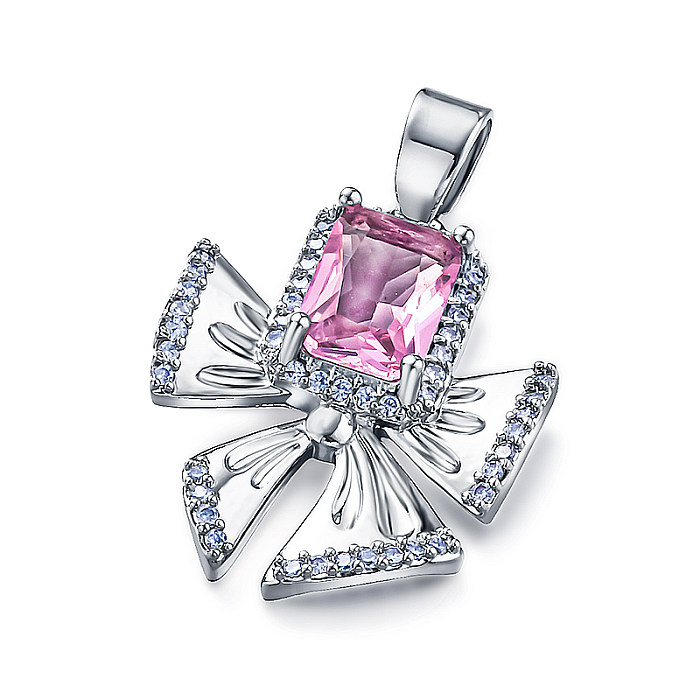 Brass bow inlaid with zircon pink zircon simple and versatile pendant