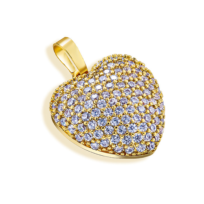Brass heart inlaid zircon simple and versatile pendant