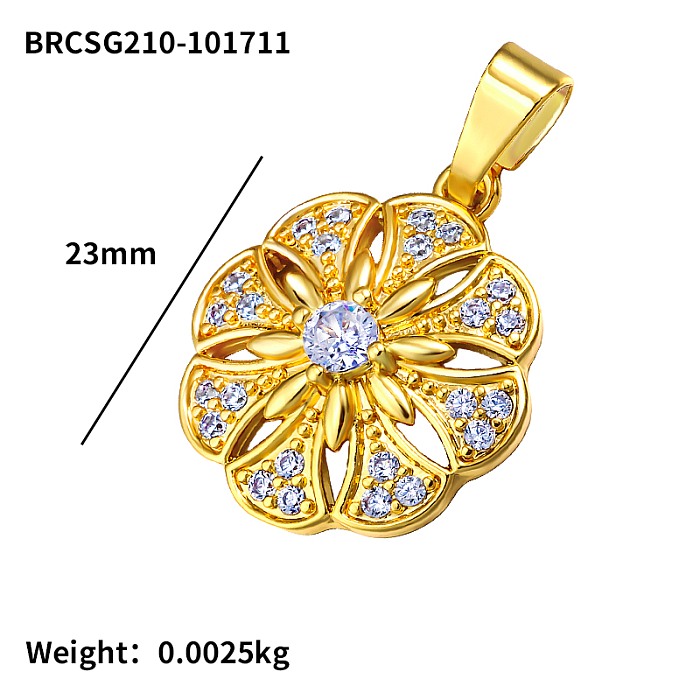 Brass hollow pattern inlaid zircon simple and versatile pendant