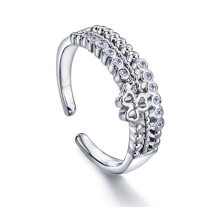 Bague en laiton avec motif de trèfle creux, 7mm de large, incrusté de zircon, arrangement de perles rondes creuses