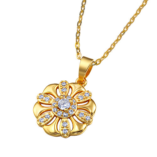 Brass flower shaped hollow pattern inlaid with zircon 45+5cm necklace