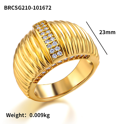 Anillo de textura tridimensional con incrustaciones de circonita de latón de 23 mm de ancho