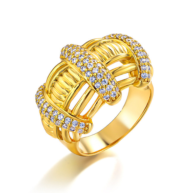 Brass 23mm wide inlaid zircon three-dimensional pattern hollow texture ring