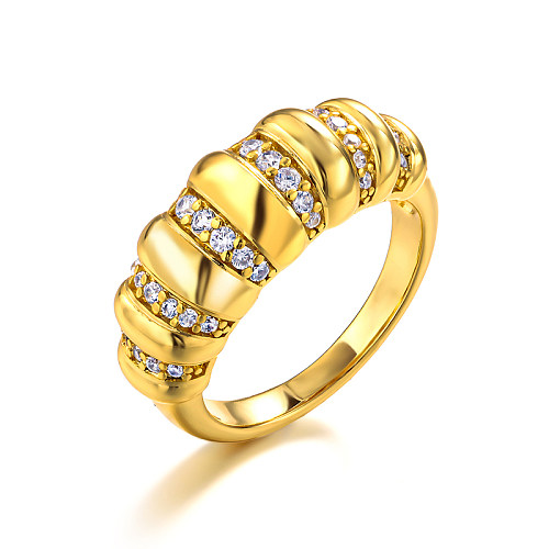 Anillo de diseño personalizado tridimensional con intervalo de circonio con incrustaciones de latón de 16 mm de ancho