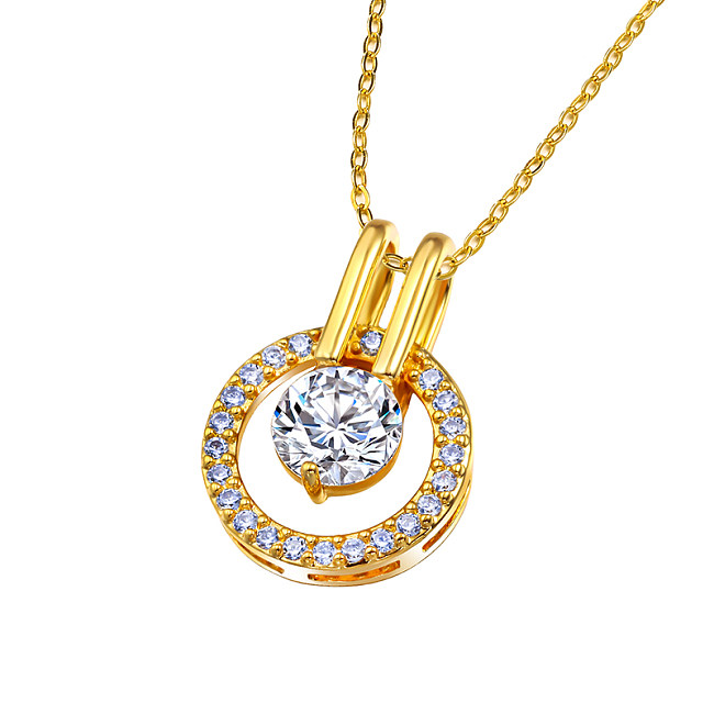 Brass Inlaid Circular Zircon Simple And Versatile Pendant