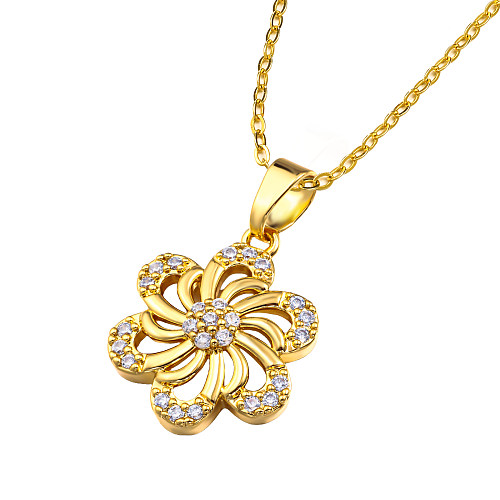 Brass flower shaped hollow pattern inlaid with zircon 45+5cm necklace