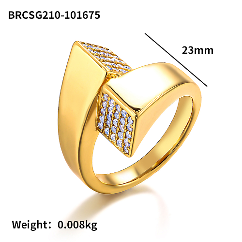 Anillo de apertura cuadrado cúbico de latón de 23 mm de ancho con incrustación de circonita